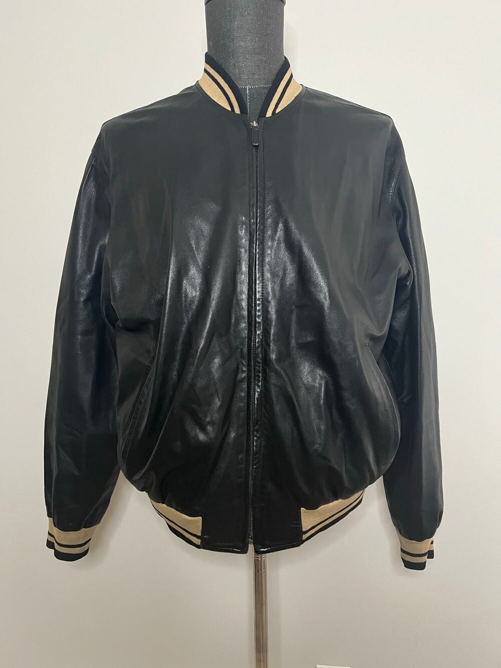 ECCO RARE Vintage Genuine Leather Men’s Bomber Black Zip-up Size Medium  JP